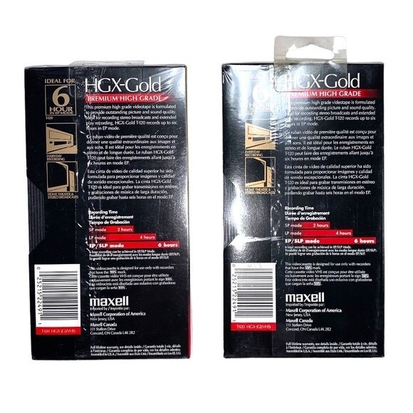 NEW VHS Blank Tape Maxell HGX-Gold T 120 6 Hour Lot of 2 Sealed Cassette - Picture 2 of 2
